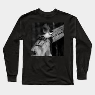 Chickadee taking flight in black and white. Long Sleeve T-Shirt